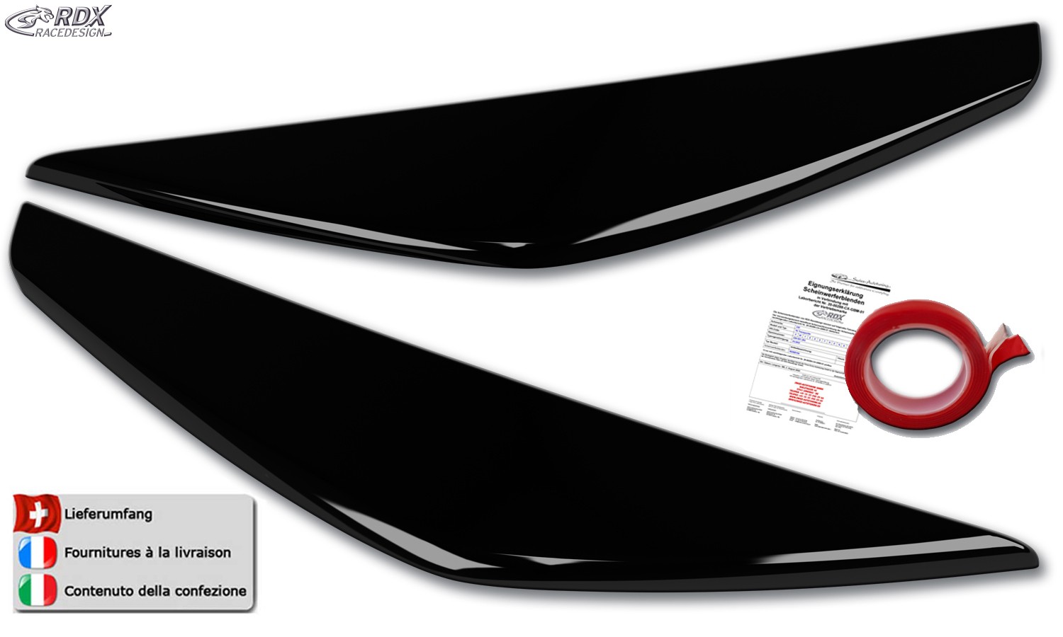 Scheinwerferblenden Ford Kuga 2 (DM2) (2016-2020) (schwarz glänzend) (mit CH-Eignungserklärung) (PU-ABS)