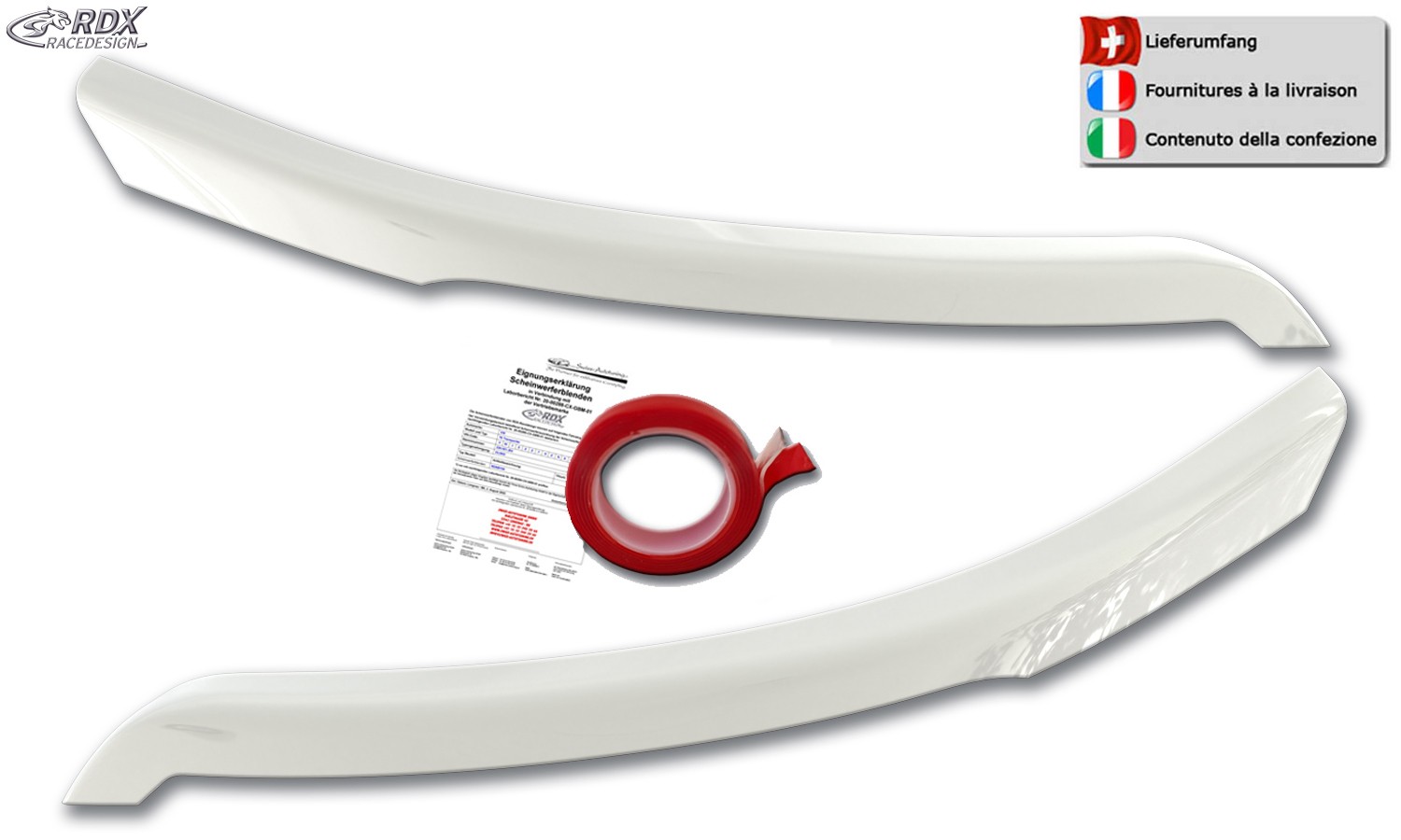 Scheinwerferblenden Ford Transit (ab 2014) (alle Modelle mit Xenon-Scheinwerfern und schwarzen Halogen-Scheinwerfern) (weiss glänzend) (mit CH-Eignungserklärung) (PU-ABS)