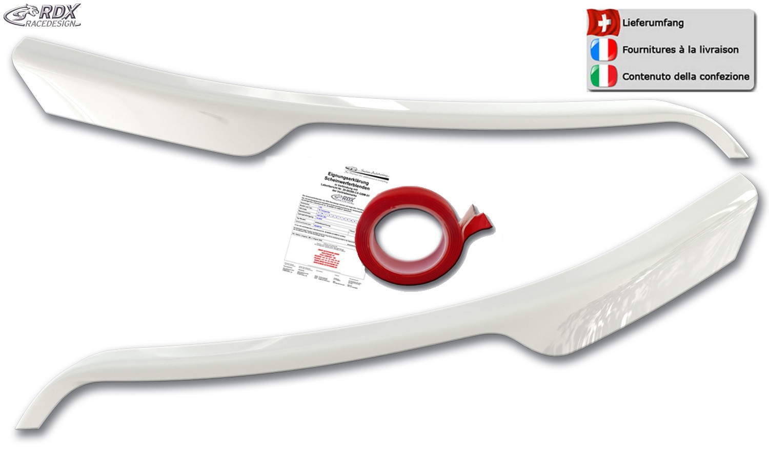 Scheinwerferblenden Ford Transit (ab 2014) (alle Modelle mit silbern Halogen-Scheinwerfern) (mit CH-Eignungserklärung) (weiss glänzend) (PU-ABS)