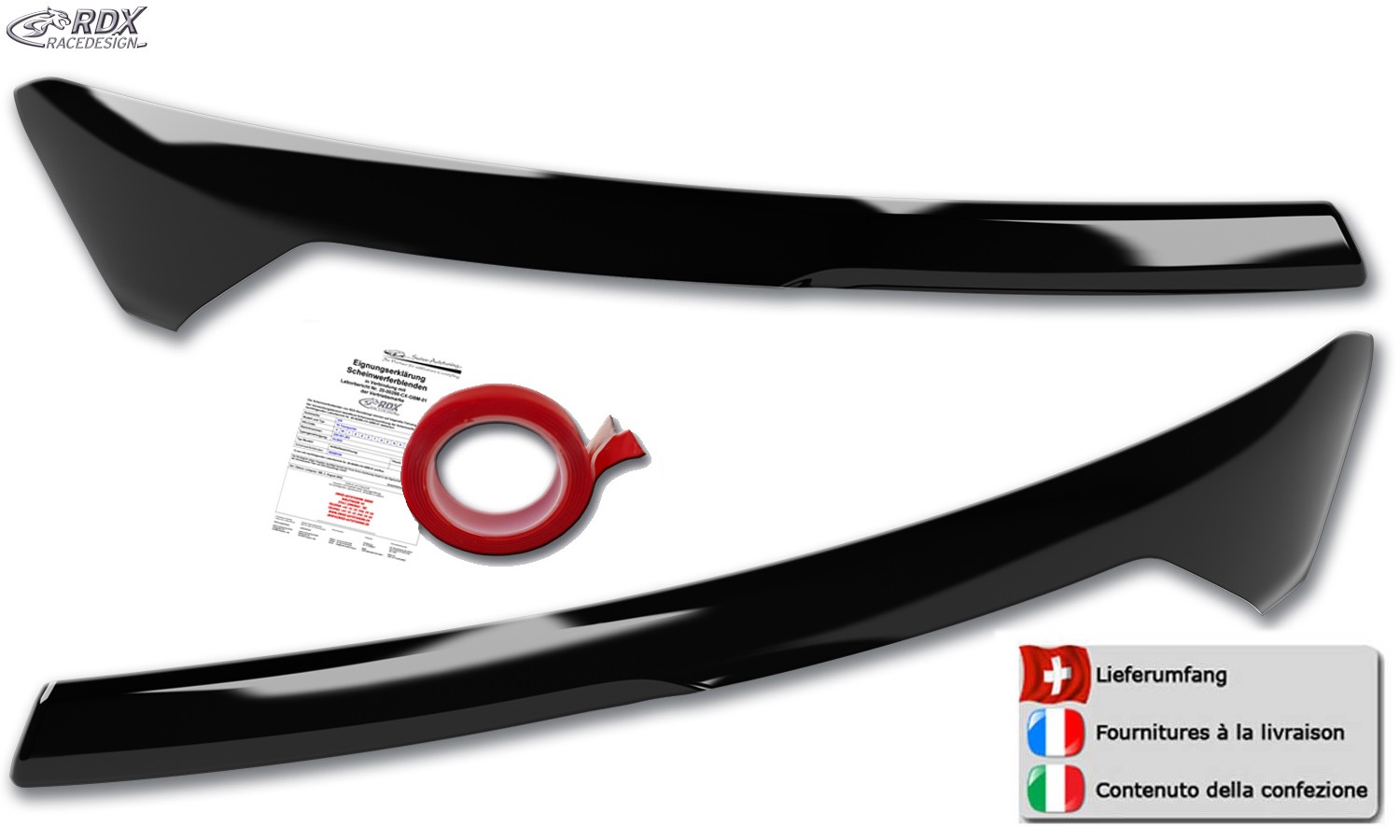 Scheinwerferblenden Ford Tourneo Courier (N1P) & Ford Transit Courier (N3P) (ab 2024) (schwarz glänzend) (mit CH-Eignungserklärung) (PU-ABS)